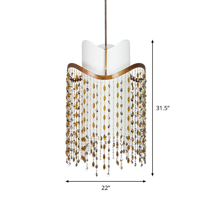 Rust 3-Head Ceiling Pendant Rural Crystal Cascading Hanging Chandelier with Fabric Shade Clearhalo 'Ceiling Lights' 'Chandeliers' Lighting' options 883023