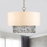 Drum Fabric Chandelier Light Traditional 5-Bulb Living Room Hanging Lamp in White with Crystal Accent Clearhalo 'Ceiling Lights' 'Chandeliers' Lighting' options 883024