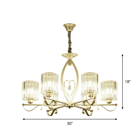 Gold Cylinder Pendant Chandelier Modern Crystal Block 3/6 Lights Living Room Ceiling Light Clearhalo 'Ceiling Lights' 'Chandeliers' 'Modern Chandeliers' 'Modern' Lighting' 883040