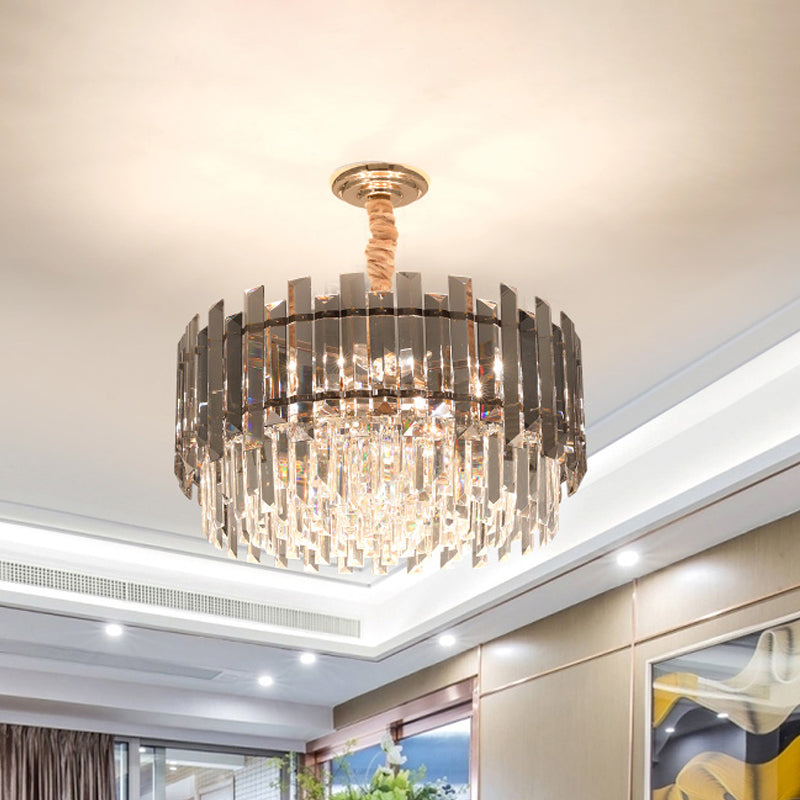 Dual-Layered Dining Room Chandelier Modernist Clear and Smoke Gray Crystal 9-Bulb Gold Pendant Smoke Gray Clearhalo 'Ceiling Lights' 'Chandeliers' 'Modern Chandeliers' 'Modern' Lighting' 883041