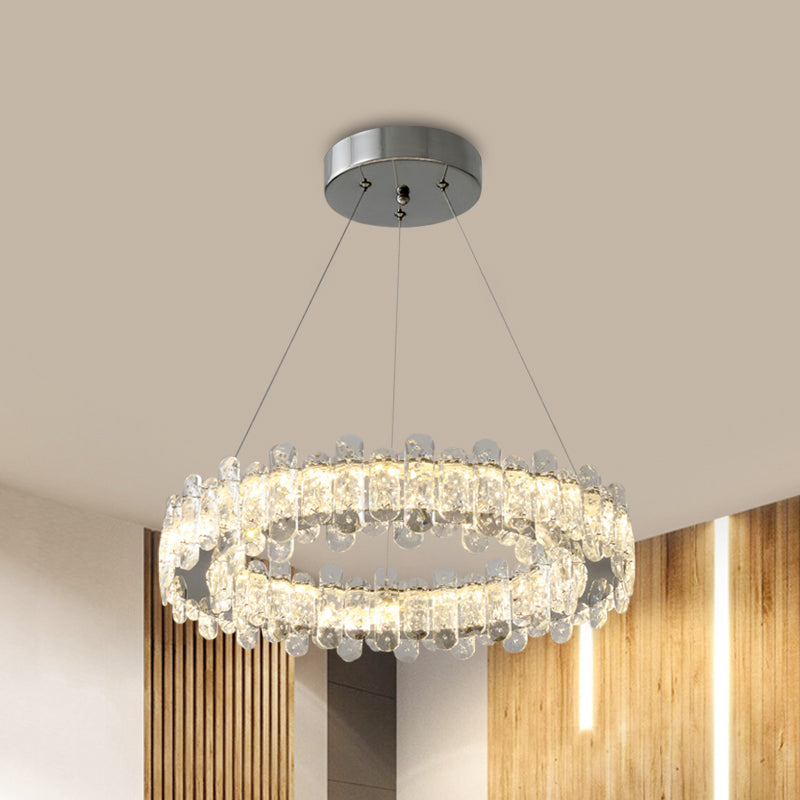 Modernism Circle Pendant Chandelier Clear K9 Crystal LED Hanging Ceiling Light in Chrome Chrome Clearhalo 'Ceiling Lights' 'Chandeliers' 'Modern Chandeliers' 'Modern' Lighting' 883057