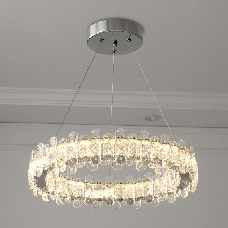 Modernism Circle Pendant Chandelier Clear K9 Crystal LED Hanging Ceiling Light in Chrome Clearhalo 'Ceiling Lights' 'Chandeliers' 'Modern Chandeliers' 'Modern' Lighting' 883058