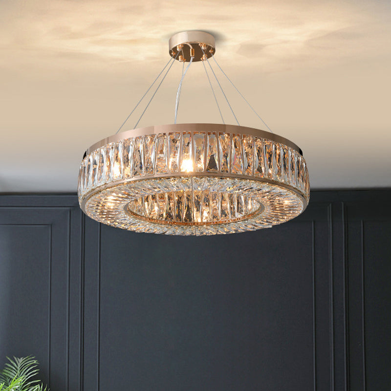 6 Bulbs Hanging Chandelier Contemporary Bedroom Pendant Light with Ring Crystal Shade in Gold Gold Clearhalo 'Ceiling Lights' 'Chandeliers' 'Modern Chandeliers' 'Modern' Lighting' 883061