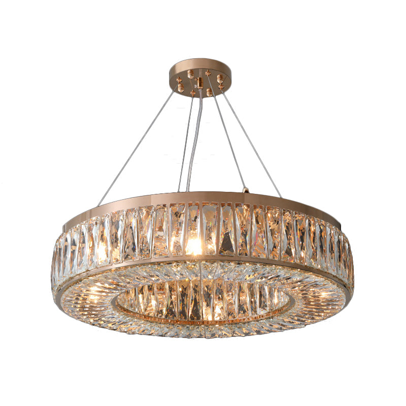 6 Bulbs Hanging Chandelier Contemporary Bedroom Pendant Light with Ring Crystal Shade in Gold Clearhalo 'Ceiling Lights' 'Chandeliers' 'Modern Chandeliers' 'Modern' Lighting' 883062