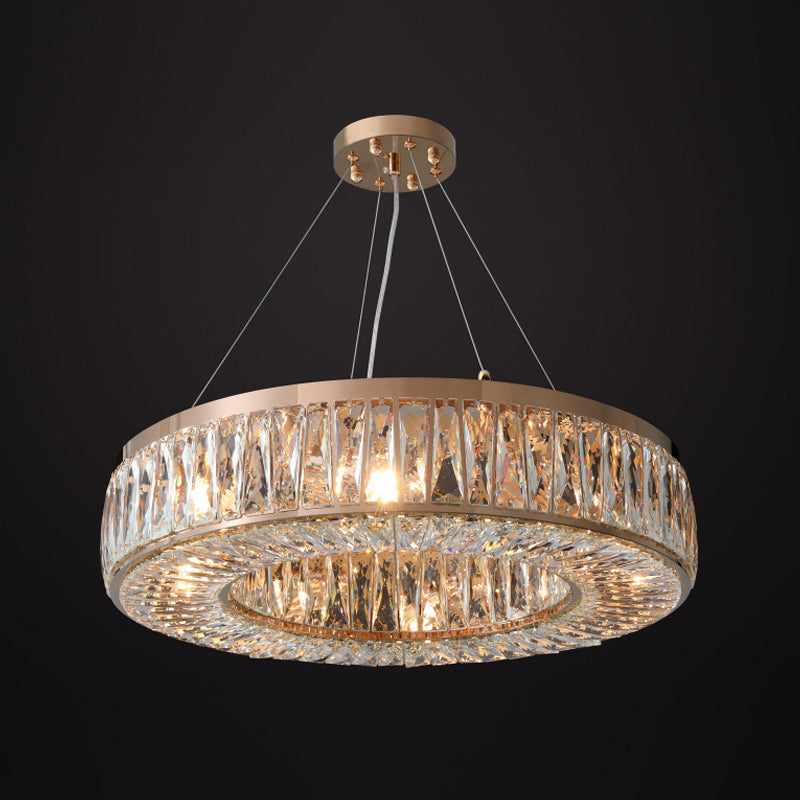 6 Bulbs Hanging Chandelier Contemporary Bedroom Pendant Light with Ring Crystal Shade in Gold Clearhalo 'Ceiling Lights' 'Chandeliers' 'Modern Chandeliers' 'Modern' Lighting' 883063