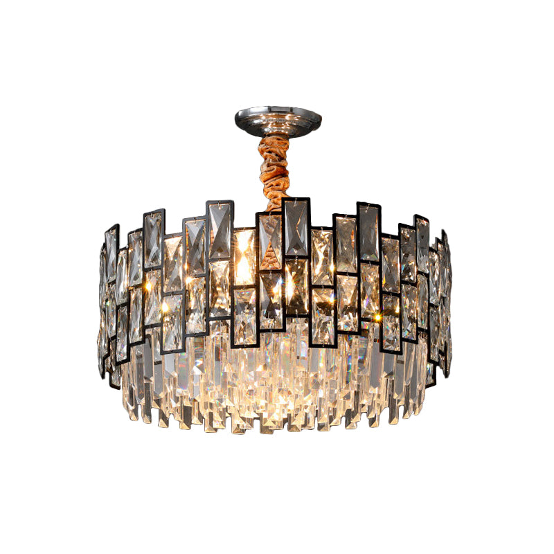 Black 9-Head Suspension Lamp Contemporary Clear Crystal Prism Dual-Layered Chandelier Clearhalo 'Ceiling Lights' 'Chandeliers' 'Modern Chandeliers' 'Modern' Lighting' 883066