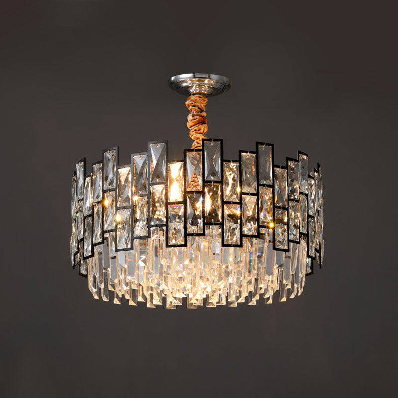 Black 9-Head Suspension Lamp Contemporary Clear Crystal Prism Dual-Layered Chandelier Clearhalo 'Ceiling Lights' 'Chandeliers' 'Modern Chandeliers' 'Modern' Lighting' 883067