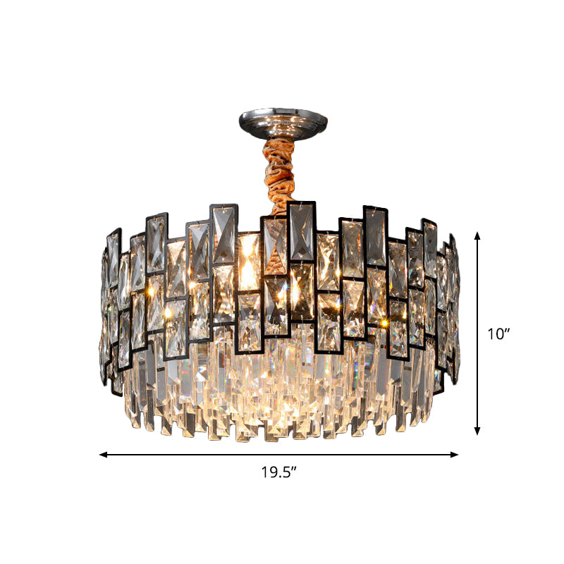 Black 9-Head Suspension Lamp Contemporary Clear Crystal Prism Dual-Layered Chandelier Clearhalo 'Ceiling Lights' 'Chandeliers' 'Modern Chandeliers' 'Modern' Lighting' 883068