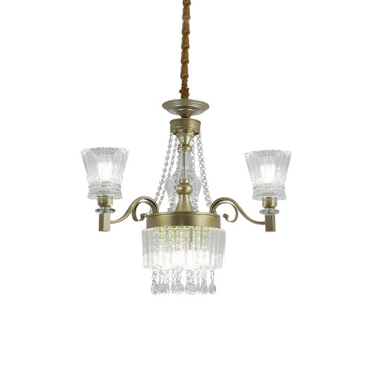 Modern Conical Pendant Lamp 6/9-Head Clear Crystal Chandelier Light Fixture in Gold for Bedroom Clearhalo 'Ceiling Lights' 'Chandeliers' 'Modern Chandeliers' 'Modern' Lighting' 883074