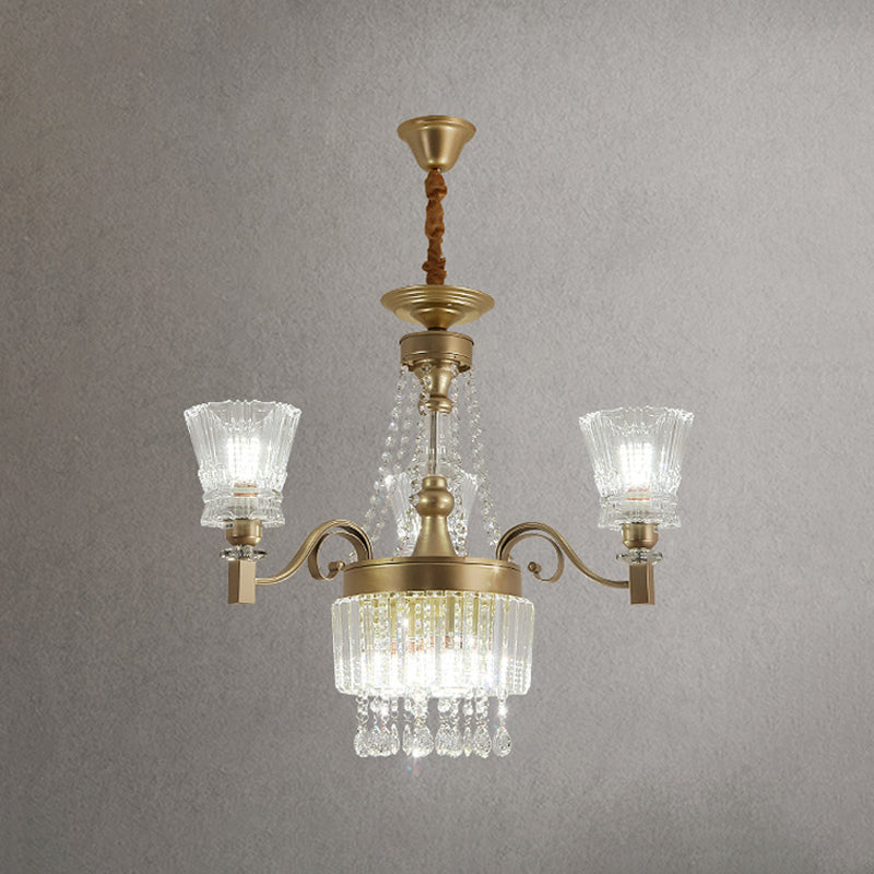 Modern Conical Pendant Lamp 6/9-Head Clear Crystal Chandelier Light Fixture in Gold for Bedroom Clearhalo 'Ceiling Lights' 'Chandeliers' 'Modern Chandeliers' 'Modern' Lighting' 883075