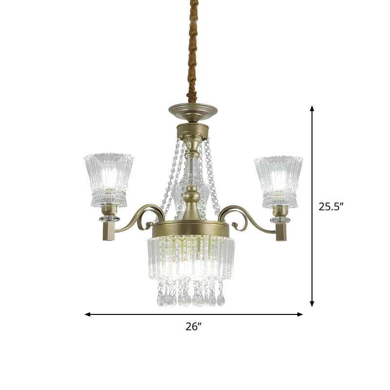 Modern Conical Pendant Lamp 6/9-Head Clear Crystal Chandelier Light Fixture in Gold for Bedroom Clearhalo 'Ceiling Lights' 'Chandeliers' 'Modern Chandeliers' 'Modern' Lighting' 883076