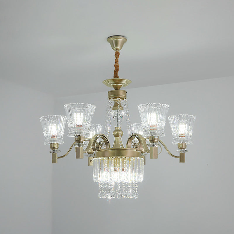 Modern Conical Pendant Lamp 6/9-Head Clear Crystal Chandelier Light Fixture in Gold for Bedroom Clearhalo 'Ceiling Lights' 'Chandeliers' 'Modern Chandeliers' 'Modern' Lighting' 883078