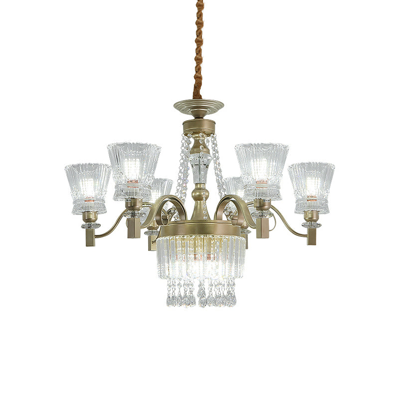 Modern Conical Pendant Lamp 6/9-Head Clear Crystal Chandelier Light Fixture in Gold for Bedroom Clearhalo 'Ceiling Lights' 'Chandeliers' 'Modern Chandeliers' 'Modern' Lighting' 883079