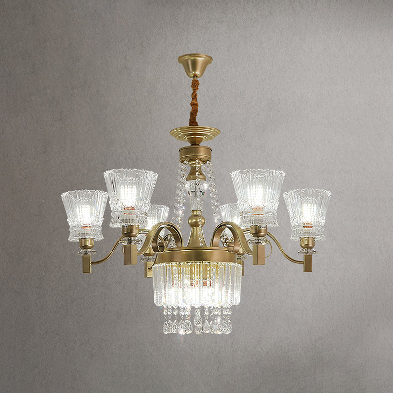 Modern Conical Pendant Lamp 6/9-Head Clear Crystal Chandelier Light Fixture in Gold for Bedroom Clearhalo 'Ceiling Lights' 'Chandeliers' 'Modern Chandeliers' 'Modern' Lighting' 883080