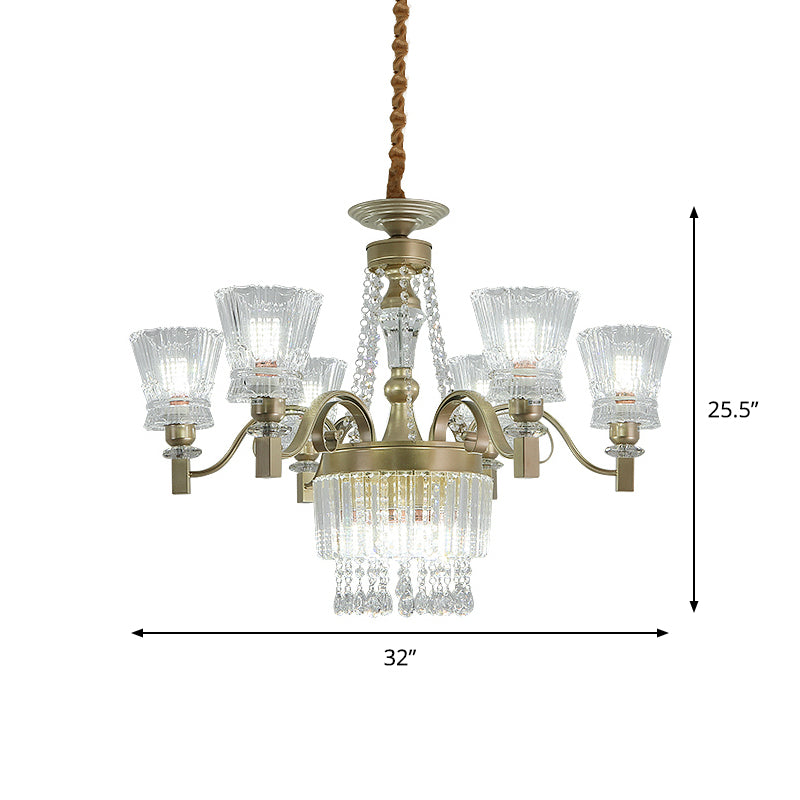 Modern Conical Pendant Lamp 6/9-Head Clear Crystal Chandelier Light Fixture in Gold for Bedroom Clearhalo 'Ceiling Lights' 'Chandeliers' 'Modern Chandeliers' 'Modern' Lighting' 883081