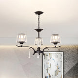 Crystal Block Cone Chandelier Modernism 3/6-Bulb Bedroom Ceiling Suspension Lamp in Black 3 Black Clearhalo 'Ceiling Lights' 'Chandeliers' 'Modern Chandeliers' 'Modern' Lighting' 883090