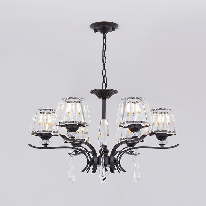 Crystal Block Cone Chandelier Modernism 3/6-Bulb Bedroom Ceiling Suspension Lamp in Black Clearhalo 'Ceiling Lights' 'Chandeliers' 'Modern Chandeliers' 'Modern' Lighting' 883097