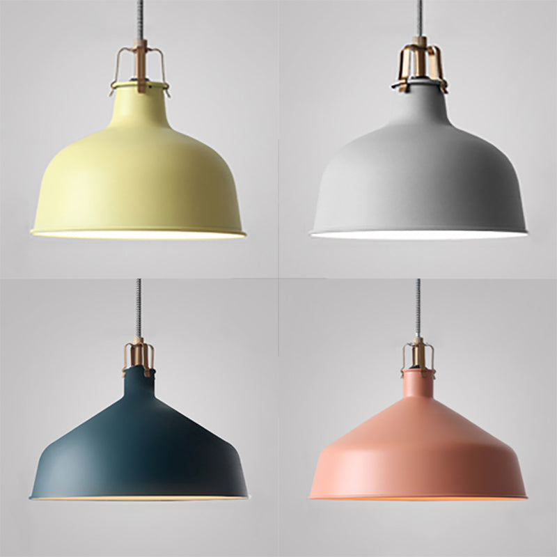 8.5"/13" W Domed Metal Pendant Lighting Industrial Style 1 Light Dining Room Hanging Lamp with Adjustable Cord in Grey/Pink Clearhalo 'Ceiling Lights' 'Modern Pendants' 'Modern' 'Pendant Lights' 'Pendants' Lighting' 88339