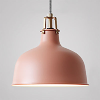 8.5"/13" W Domed Metal Pendant Lighting Industrial Style 1 Light Dining Room Hanging Lamp with Adjustable Cord in Grey/Pink Pink 8.5" Clearhalo 'Ceiling Lights' 'Modern Pendants' 'Modern' 'Pendant Lights' 'Pendants' Lighting' 88346