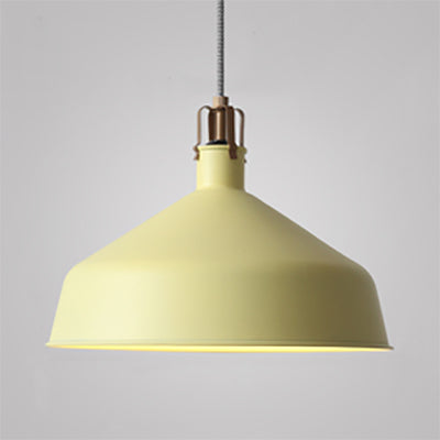 8.5"/13" W Domed Metal Pendant Lighting Industrial Style 1 Light Dining Room Hanging Lamp with Adjustable Cord in Grey/Pink Yellow 13" Clearhalo 'Ceiling Lights' 'Modern Pendants' 'Modern' 'Pendant Lights' 'Pendants' Lighting' 88347