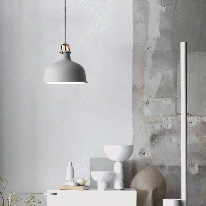 8.5"/13" W Domed Metal Pendant Lighting Industrial Style 1 Light Dining Room Hanging Lamp with Adjustable Cord in Grey/Pink Clearhalo 'Ceiling Lights' 'Modern Pendants' 'Modern' 'Pendant Lights' 'Pendants' Lighting' 88353