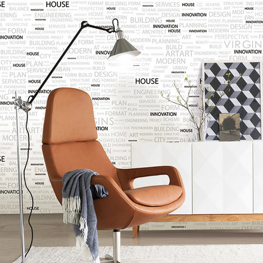 Water-Resistant Non-Pasted English Letters Wallpaper PVC Wall Decor in Beige and Black Clearhalo 'Industrial wall decor' 'Industrial' 'Wallpaper' Wall Decor' 884873