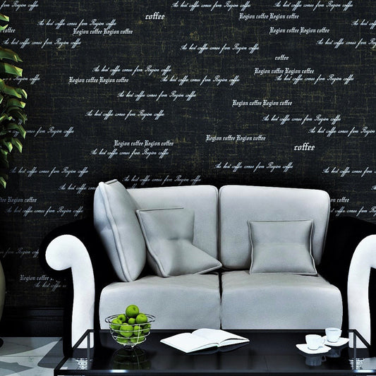 Coffee Shop Wallpaper with English Letters Design, 21-inch x 33-foot, Non-Pasted Black Clearhalo 'Industrial wall decor' 'Industrial' 'Wallpaper' Wall Decor' 884951