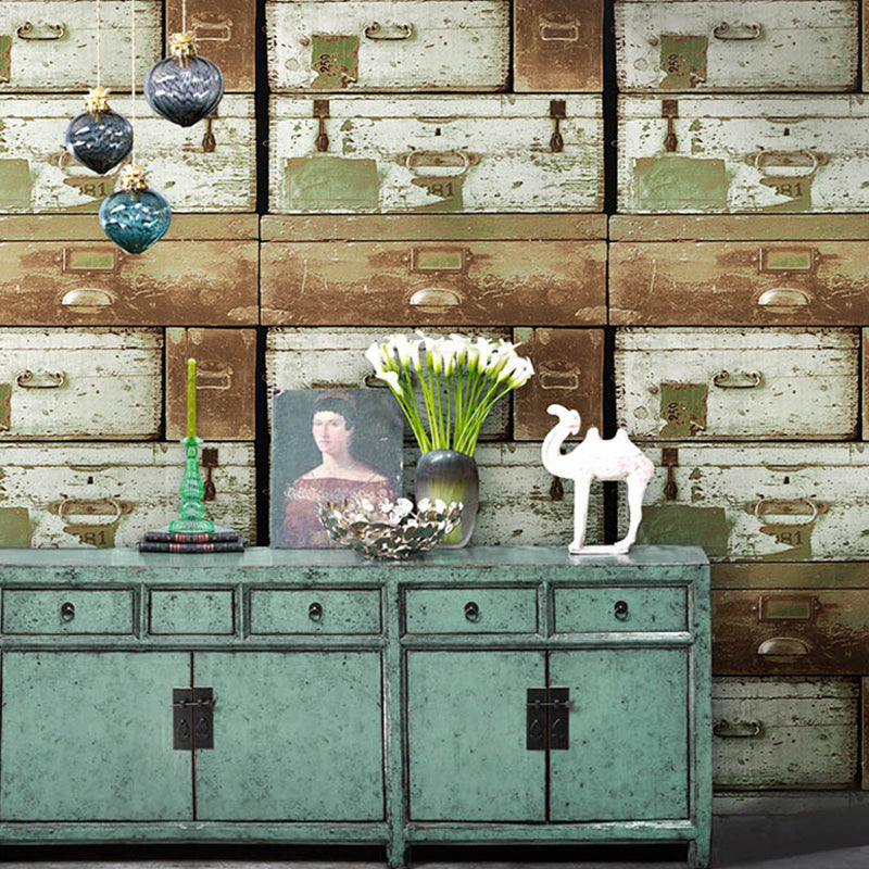 Nostalgic Wallpaper 33' x 20.5" Vinyl Decorative Wooden Box Wallcovering Green Clearhalo 'Industrial wall decor' 'Industrial' 'Vintage wall decor' 'Vintage' 'Wallpaper' Wall Decor' 885102