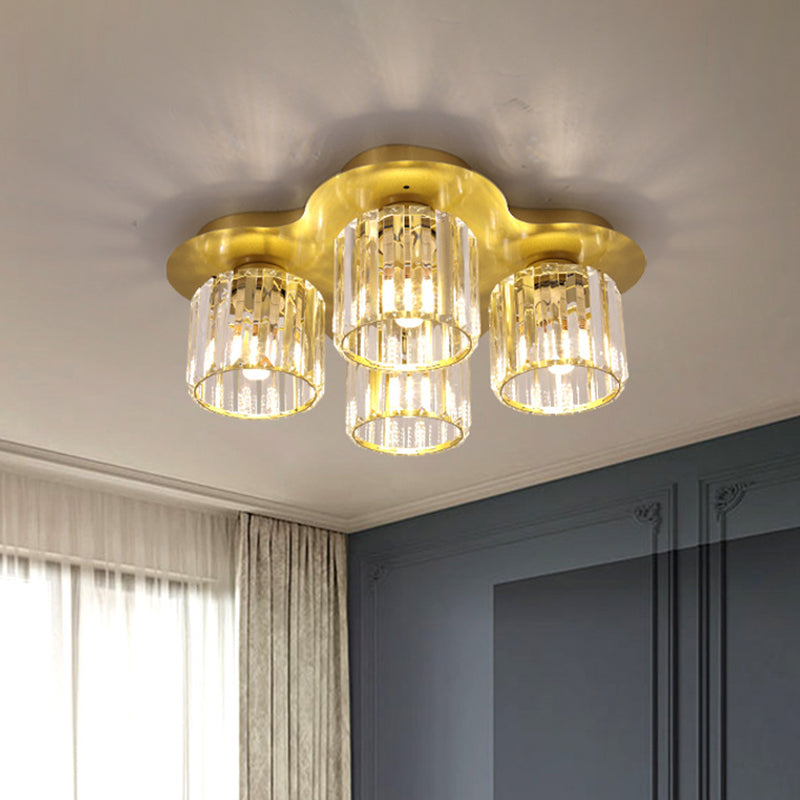 Simple Cylinder Flush Mount Lamp 4-Head Crystal Block Flush Ceiling Light Fixture in Black/Gold Gold Clearhalo 'Ceiling Lights' 'Close To Ceiling Lights' 'Close to ceiling' 'Flush mount' Lighting' 885856