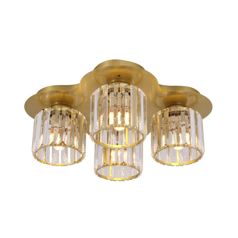 Simple Cylinder Flush Mount Lamp 4-Head Crystal Block Flush Ceiling Light Fixture in Black/Gold Clearhalo 'Ceiling Lights' 'Close To Ceiling Lights' 'Close to ceiling' 'Flush mount' Lighting' 885858