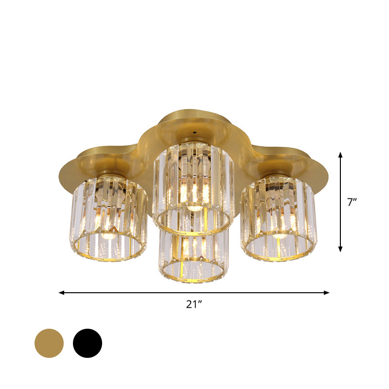 Simple Cylinder Flush Mount Lamp 4-Head Crystal Block Flush Ceiling Light Fixture in Black/Gold Clearhalo 'Ceiling Lights' 'Close To Ceiling Lights' 'Close to ceiling' 'Flush mount' Lighting' 885859