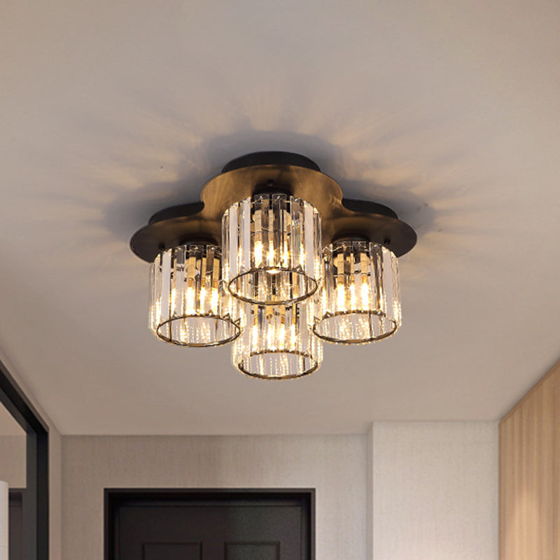 Simple Cylinder Flush Mount Lamp 4-Head Crystal Block Flush Ceiling Light Fixture in Black/Gold Clearhalo 'Ceiling Lights' 'Close To Ceiling Lights' 'Close to ceiling' 'Flush mount' Lighting' 885861