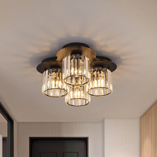 Simple Cylinder Flush Mount Lamp 4-Head Crystal Block Flush Ceiling Light Fixture in Black/Gold Clearhalo 'Ceiling Lights' 'Close To Ceiling Lights' 'Close to ceiling' 'Flush mount' Lighting' 885861