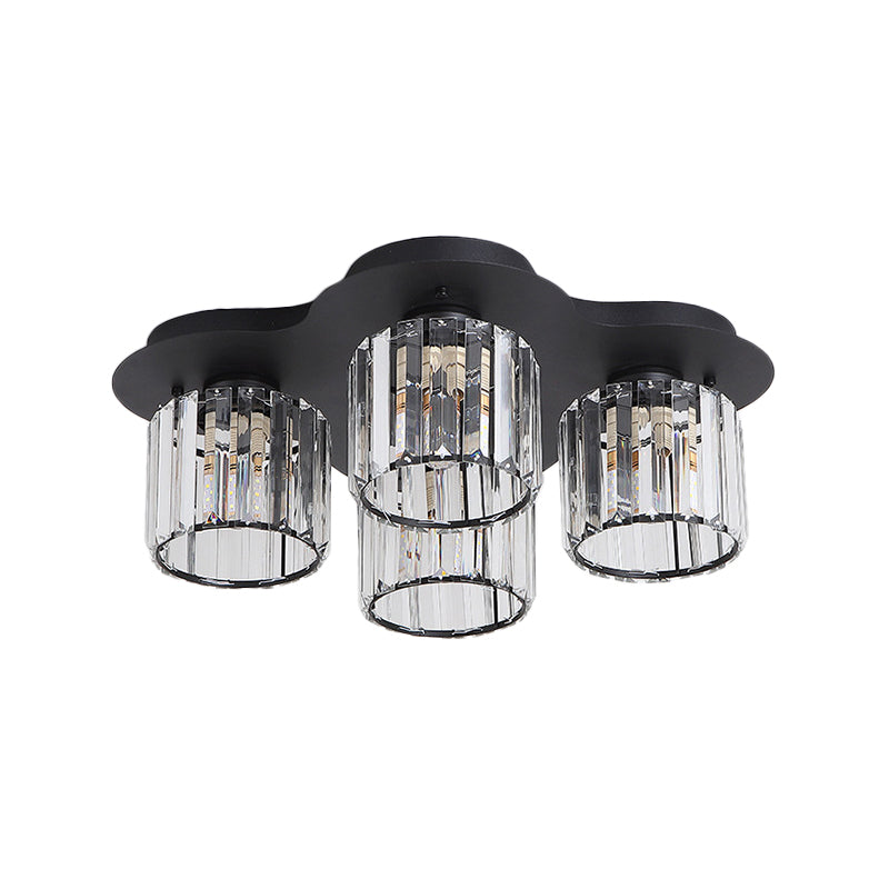 Simple Cylinder Flush Mount Lamp 4-Head Crystal Block Flush Ceiling Light Fixture in Black/Gold Clearhalo 'Ceiling Lights' 'Close To Ceiling Lights' 'Close to ceiling' 'Flush mount' Lighting' 885862