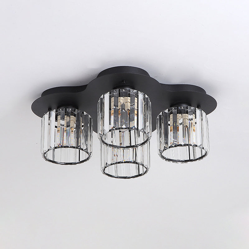 Simple Cylinder Flush Mount Lamp 4-Head Crystal Block Flush Ceiling Light Fixture in Black/Gold Clearhalo 'Ceiling Lights' 'Close To Ceiling Lights' 'Close to ceiling' 'Flush mount' Lighting' 885863