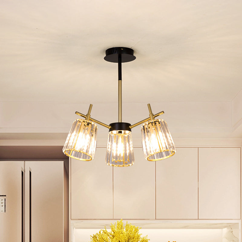 3/6-Light Semi Flush Minimalism Bedroom Flush Mount with Conical Crystal Block Shade in Gold 3 Gold Clearhalo 'Ceiling Lights' 'Close To Ceiling Lights' 'Close to ceiling' 'Semi-flushmount' Lighting' 885864