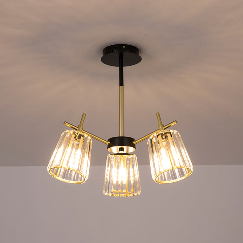 3/6-Light Semi Flush Minimalism Bedroom Flush Mount with Conical Crystal Block Shade in Gold Clearhalo 'Ceiling Lights' 'Close To Ceiling Lights' 'Close to ceiling' 'Semi-flushmount' Lighting' 885865