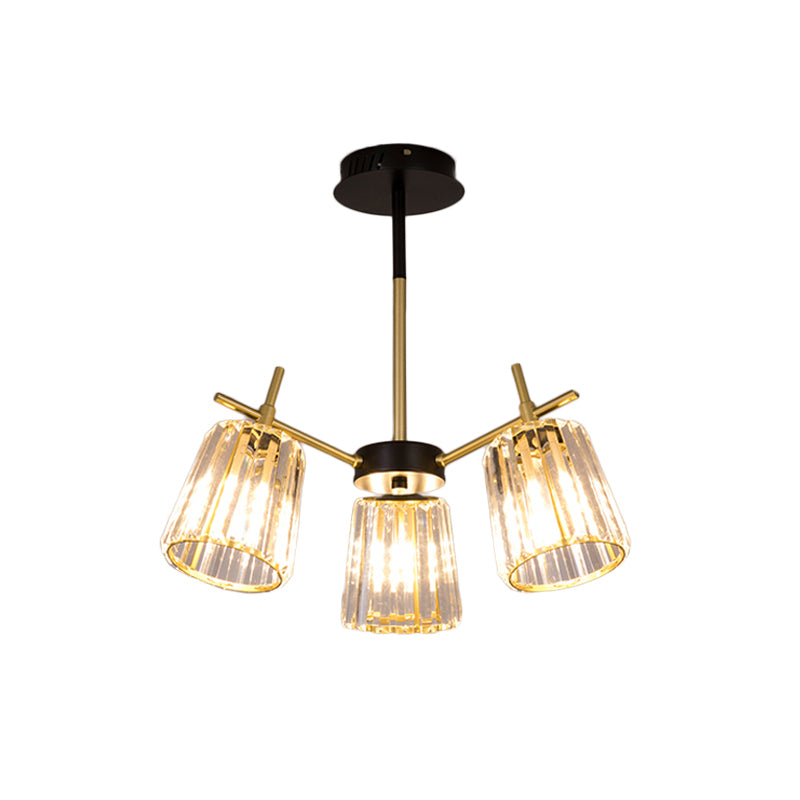 3/6-Light Semi Flush Minimalism Bedroom Flush Mount with Conical Crystal Block Shade in Gold Clearhalo 'Ceiling Lights' 'Close To Ceiling Lights' 'Close to ceiling' 'Semi-flushmount' Lighting' 885866