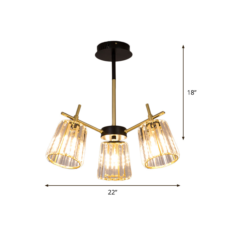 3/6-Light Semi Flush Minimalism Bedroom Flush Mount with Conical Crystal Block Shade in Gold Clearhalo 'Ceiling Lights' 'Close To Ceiling Lights' 'Close to ceiling' 'Semi-flushmount' Lighting' 885867