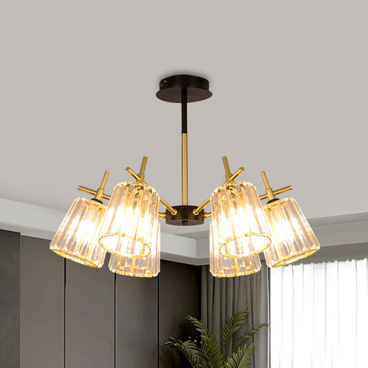 3/6-Light Semi Flush Minimalism Bedroom Flush Mount with Conical Crystal Block Shade in Gold 6 Gold Clearhalo 'Ceiling Lights' 'Close To Ceiling Lights' 'Close to ceiling' 'Semi-flushmount' Lighting' 885868