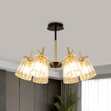 3/6-Light Semi Flush Minimalism Bedroom Flush Mount with Conical Crystal Block Shade in Gold 6 Gold Clearhalo 'Ceiling Lights' 'Close To Ceiling Lights' 'Close to ceiling' 'Semi-flushmount' Lighting' 885868