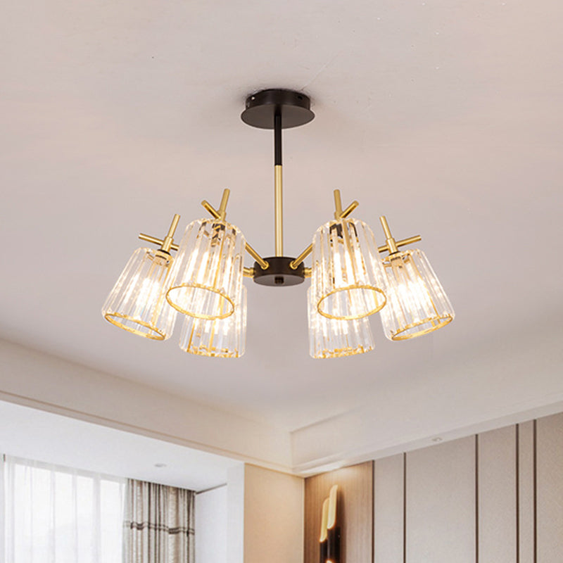 3/6-Light Semi Flush Minimalism Bedroom Flush Mount with Conical Crystal Block Shade in Gold Clearhalo 'Ceiling Lights' 'Close To Ceiling Lights' 'Close to ceiling' 'Semi-flushmount' Lighting' 885869