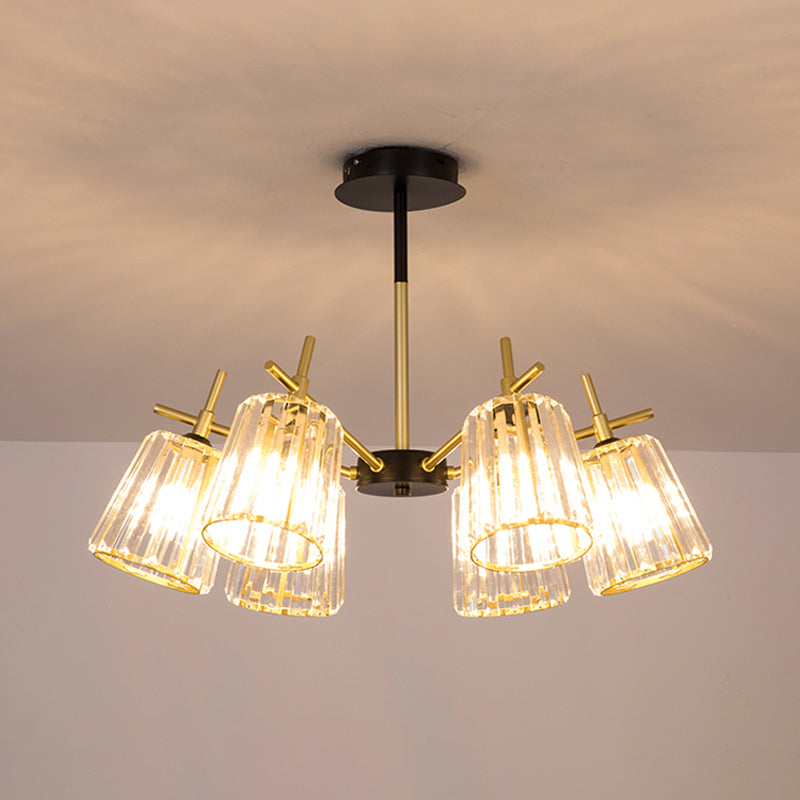 3/6-Light Semi Flush Minimalism Bedroom Flush Mount with Conical Crystal Block Shade in Gold Clearhalo 'Ceiling Lights' 'Close To Ceiling Lights' 'Close to ceiling' 'Semi-flushmount' Lighting' 885870