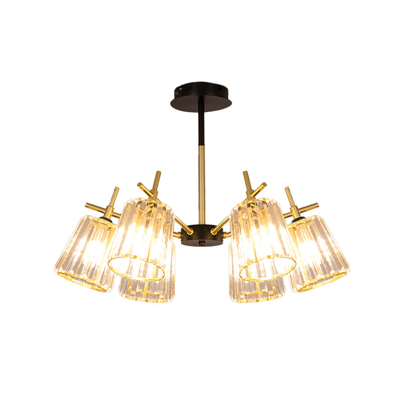 3/6-Light Semi Flush Minimalism Bedroom Flush Mount with Conical Crystal Block Shade in Gold Clearhalo 'Ceiling Lights' 'Close To Ceiling Lights' 'Close to ceiling' 'Semi-flushmount' Lighting' 885871