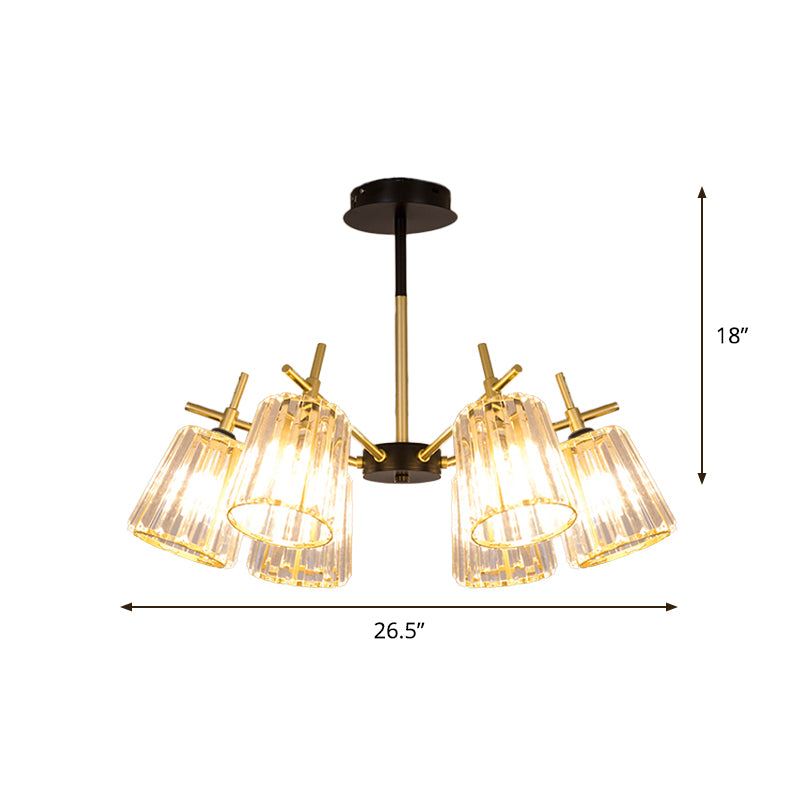 3/6-Light Semi Flush Minimalism Bedroom Flush Mount with Conical Crystal Block Shade in Gold Clearhalo 'Ceiling Lights' 'Close To Ceiling Lights' 'Close to ceiling' 'Semi-flushmount' Lighting' 885872