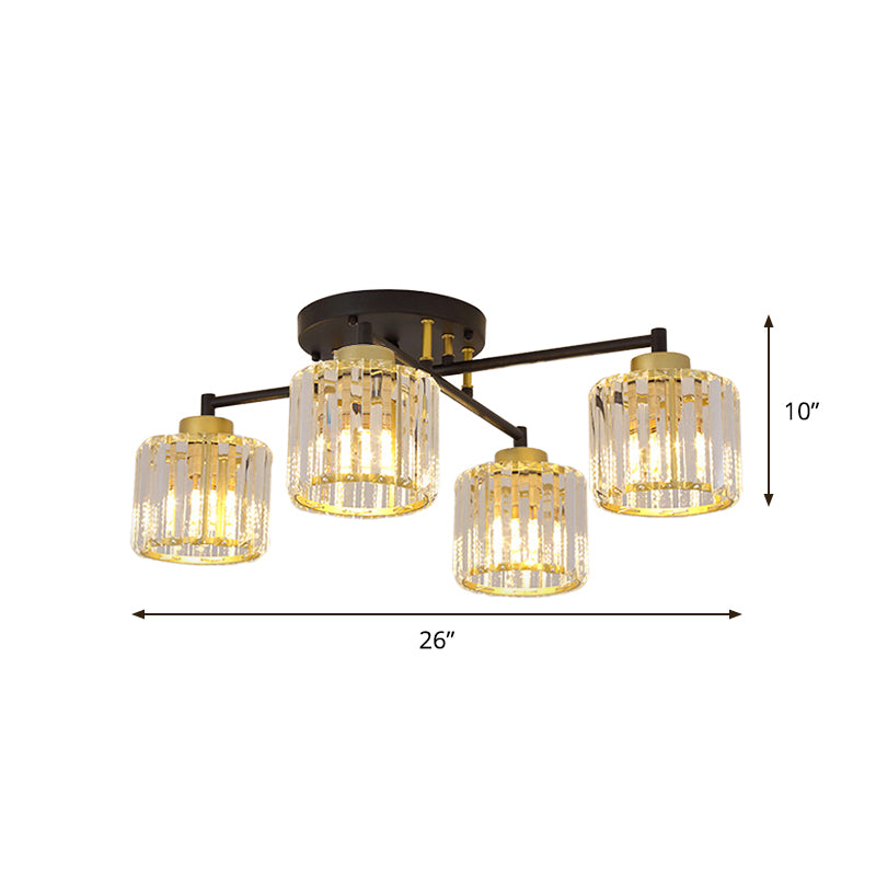 Cylinder Bedroom Semi Flush Light Minimalist Crystal Rectangle 4/6-Light Black and Gold Flushmount Clearhalo 'Ceiling Lights' 'Close To Ceiling Lights' 'Close to ceiling' 'Semi-flushmount' Lighting' 885876