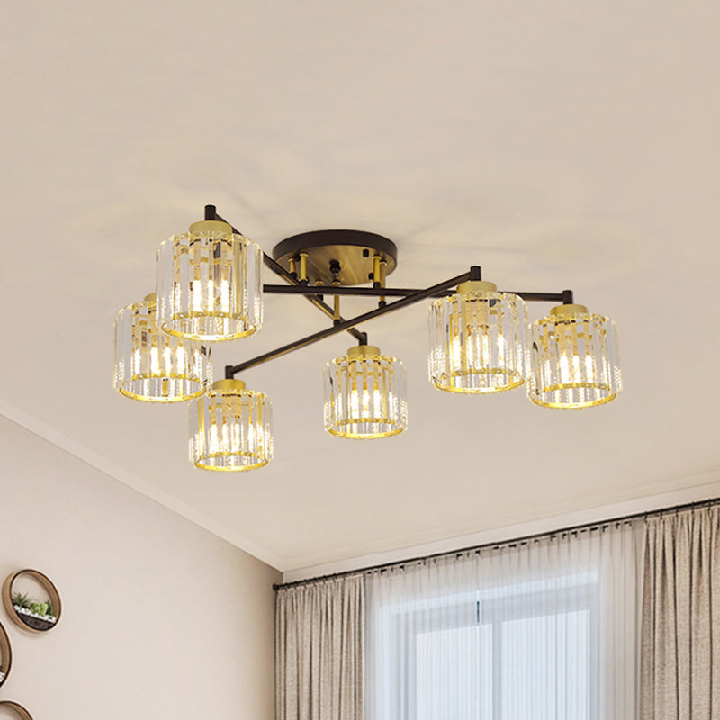 Cylinder Bedroom Semi Flush Light Minimalist Crystal Rectangle 4/6-Light Black and Gold Flushmount Clearhalo 'Ceiling Lights' 'Close To Ceiling Lights' 'Close to ceiling' 'Semi-flushmount' Lighting' 885878