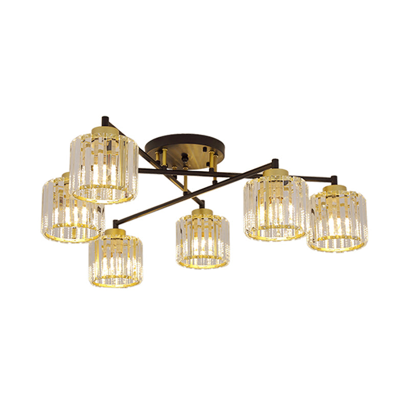 Cylinder Bedroom Semi Flush Light Minimalist Crystal Rectangle 4/6-Light Black and Gold Flushmount Clearhalo 'Ceiling Lights' 'Close To Ceiling Lights' 'Close to ceiling' 'Semi-flushmount' Lighting' 885879