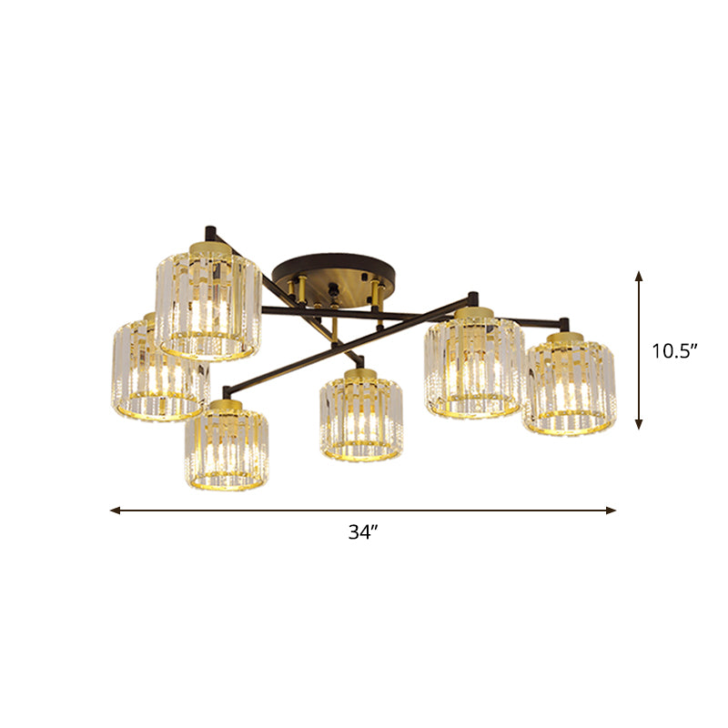 Cylinder Bedroom Semi Flush Light Minimalist Crystal Rectangle 4/6-Light Black and Gold Flushmount Clearhalo 'Ceiling Lights' 'Close To Ceiling Lights' 'Close to ceiling' 'Semi-flushmount' Lighting' 885881