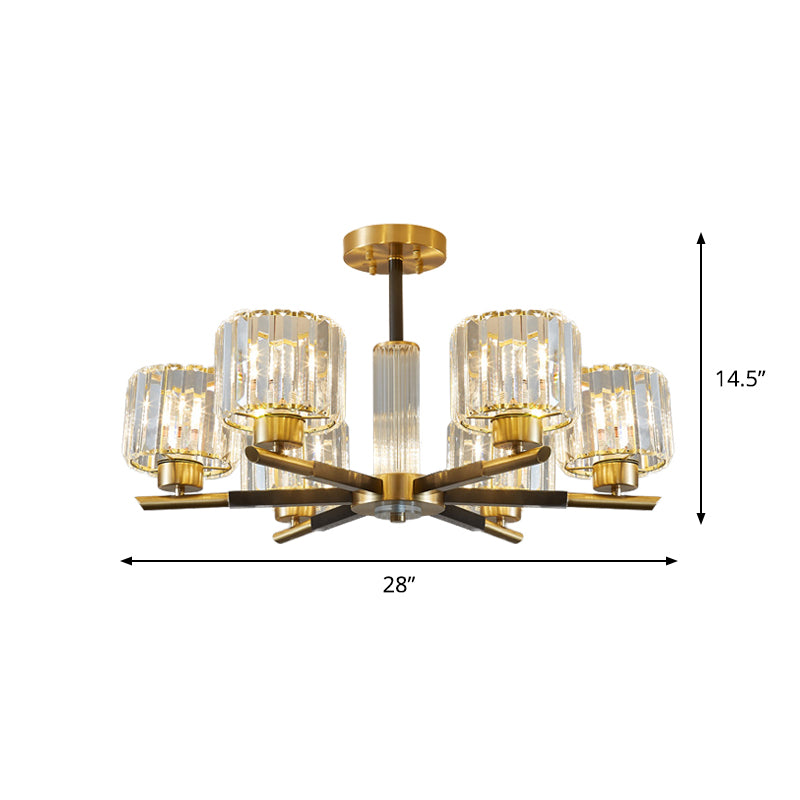 Simplicity Cylinder Semi Mount Lighting 3/6 Lights Crystal Block Ceiling Light in Black and Gold Clearhalo 'Ceiling Lights' 'Close To Ceiling Lights' 'Close to ceiling' 'Semi-flushmount' Lighting' 885894